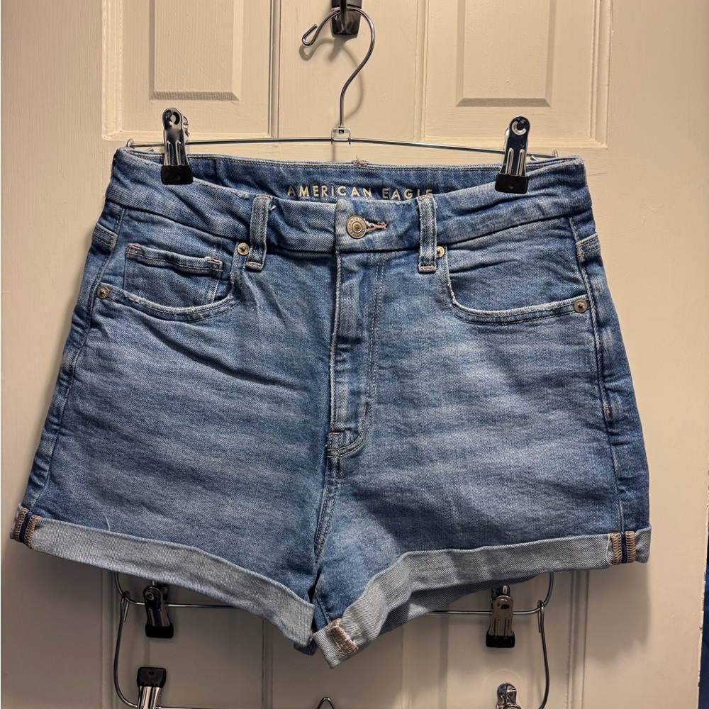 American Eagle Outfitters Blue Jean Shorts High-Waisted Cuffed